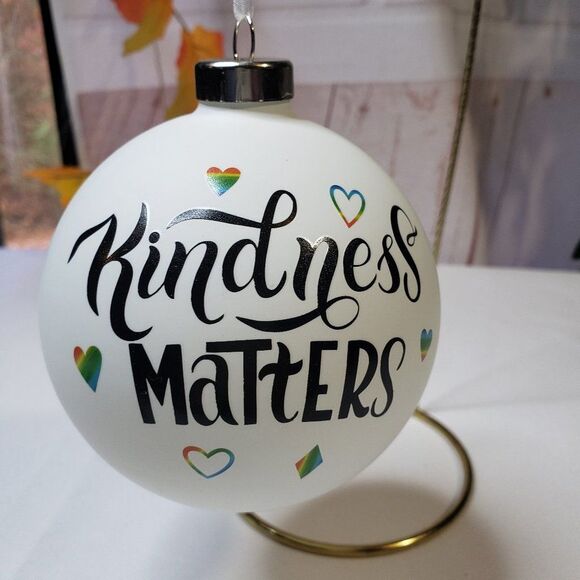Novogratz Kindness Matters White & Black Glass Christmas Tree Ornament - Picture 1 of 9